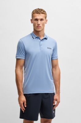 Polo slim fit con logo en contraste, Celeste
