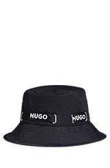 Branded-ribbon bucket hat in waterproof nylon, Black