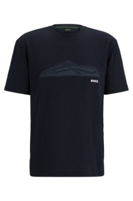 Hugo Boss Cotton-jersey Regular-fit T-shirt With Tonal Artwork In Dark Blue