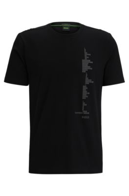 Shop Hugo Boss Stretch-cotton T-shirt With Decorative Reflective Artwork In Black