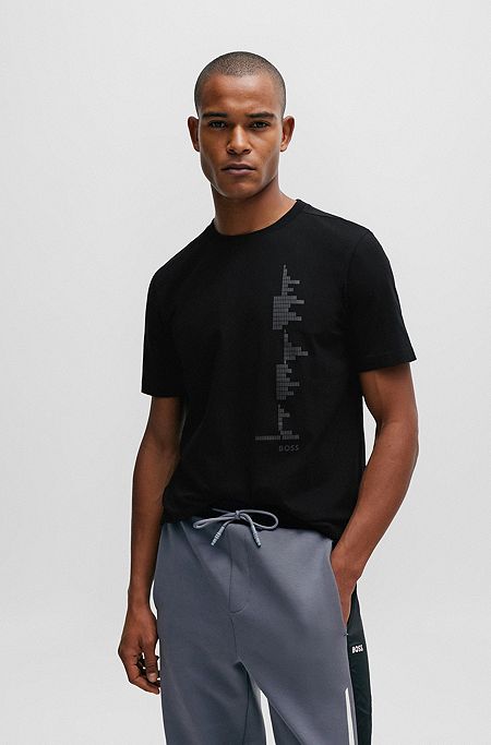 Camiseta de algodón elástico con ilustración decorativa reflectante, Negro