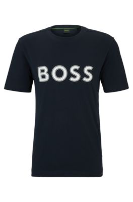 Shop Hugo Boss Cotton-jersey Regular-fit T-shirt With Logo Print In Dark Blue