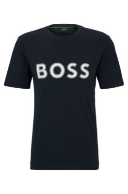 Hugo Boss Cotton-jersey Regular-fit T-shirt With Logo Print In Dark Blue