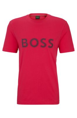 Shop Hugo Boss Cotton-jersey Regular-fit T-shirt With Logo Print In Light Pink