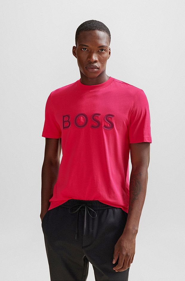 Cotton-jersey regular-fit T-shirt with logo print, light pink