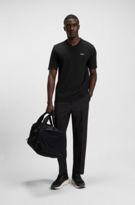 T-shirt Regular&nbsp;Fit en coton stretch avec logo contrastant, Noir