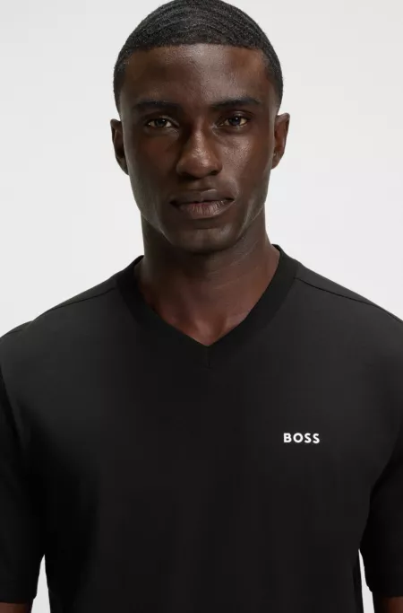 Stretch-cotton regular-fit T-shirt with contrast logo