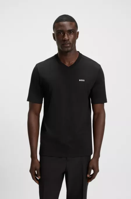Stretch-cotton regular-fit T-shirt with contrast logo