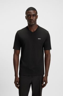 T-shirt Regular&nbsp;Fit en coton stretch avec logo contrastant, Noir