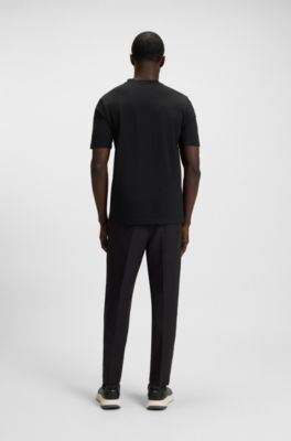 Camiseta regular fit de algod&oacute;n el&aacute;stico con logo en contraste, Negro