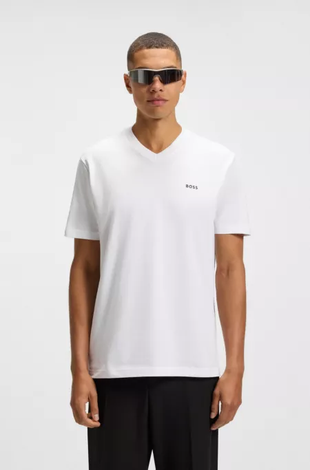 Stretch-cotton regular-fit T-shirt with contrast logo