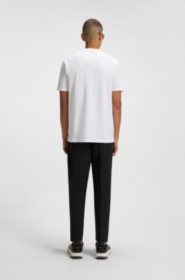 Camiseta regular fit de algod&oacute;n el&aacute;stico con logo en contraste, Blanco