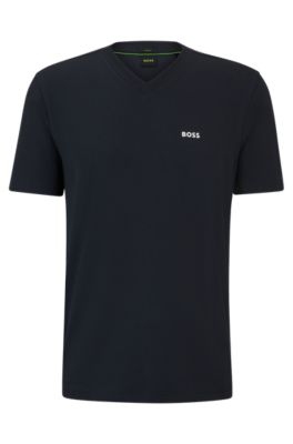 Shop Hugo Boss Stretch-cotton Regular-fit T-shirt With Contrast Logo In Dark Blue