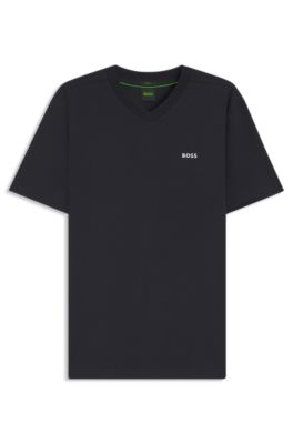 Camiseta regular fit de algod&oacute;n el&aacute;stico con logo en contraste, Azul oscuro