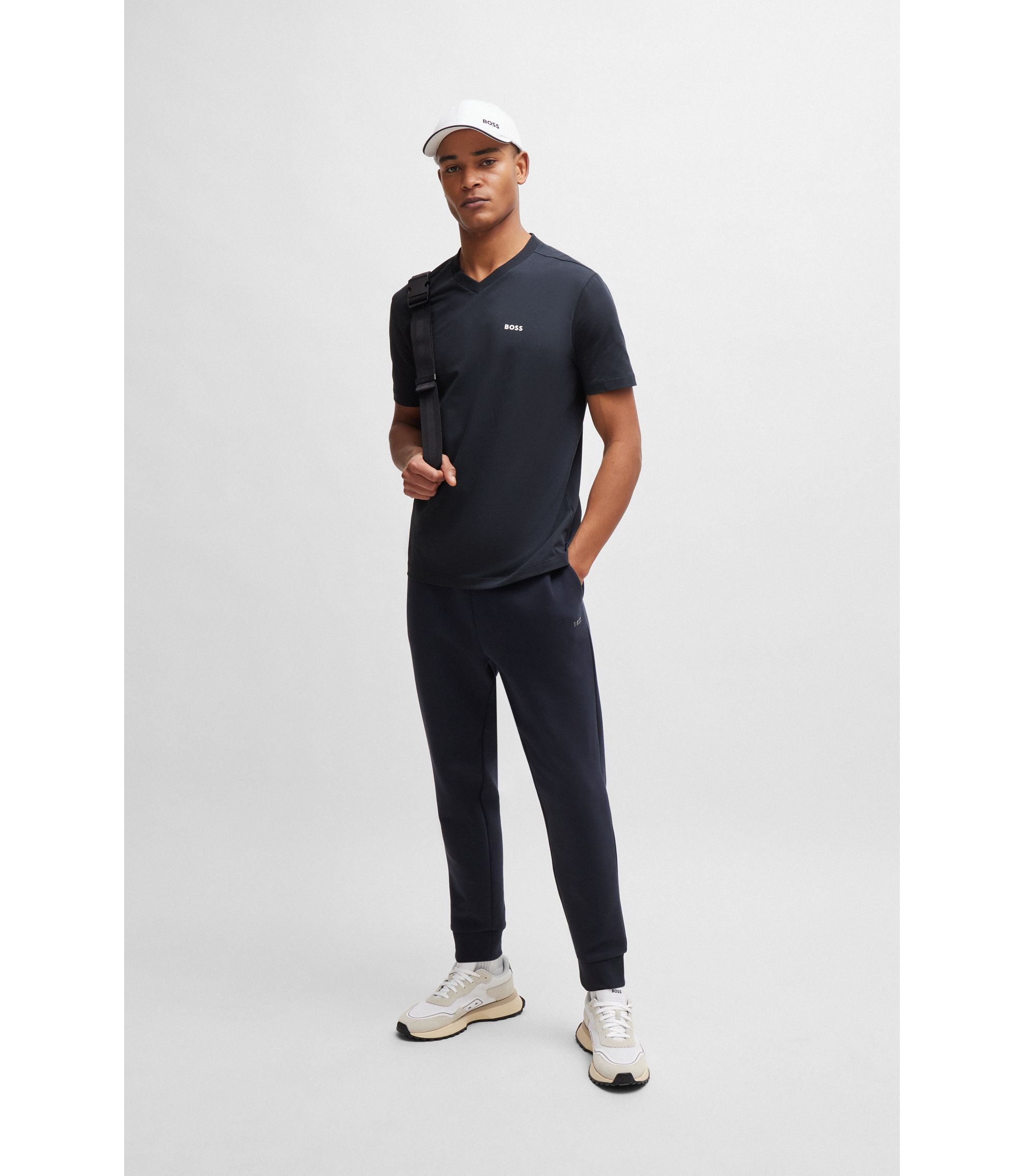 BOSS - Stretch-cotton regular-fit T-shirt with contrast logo