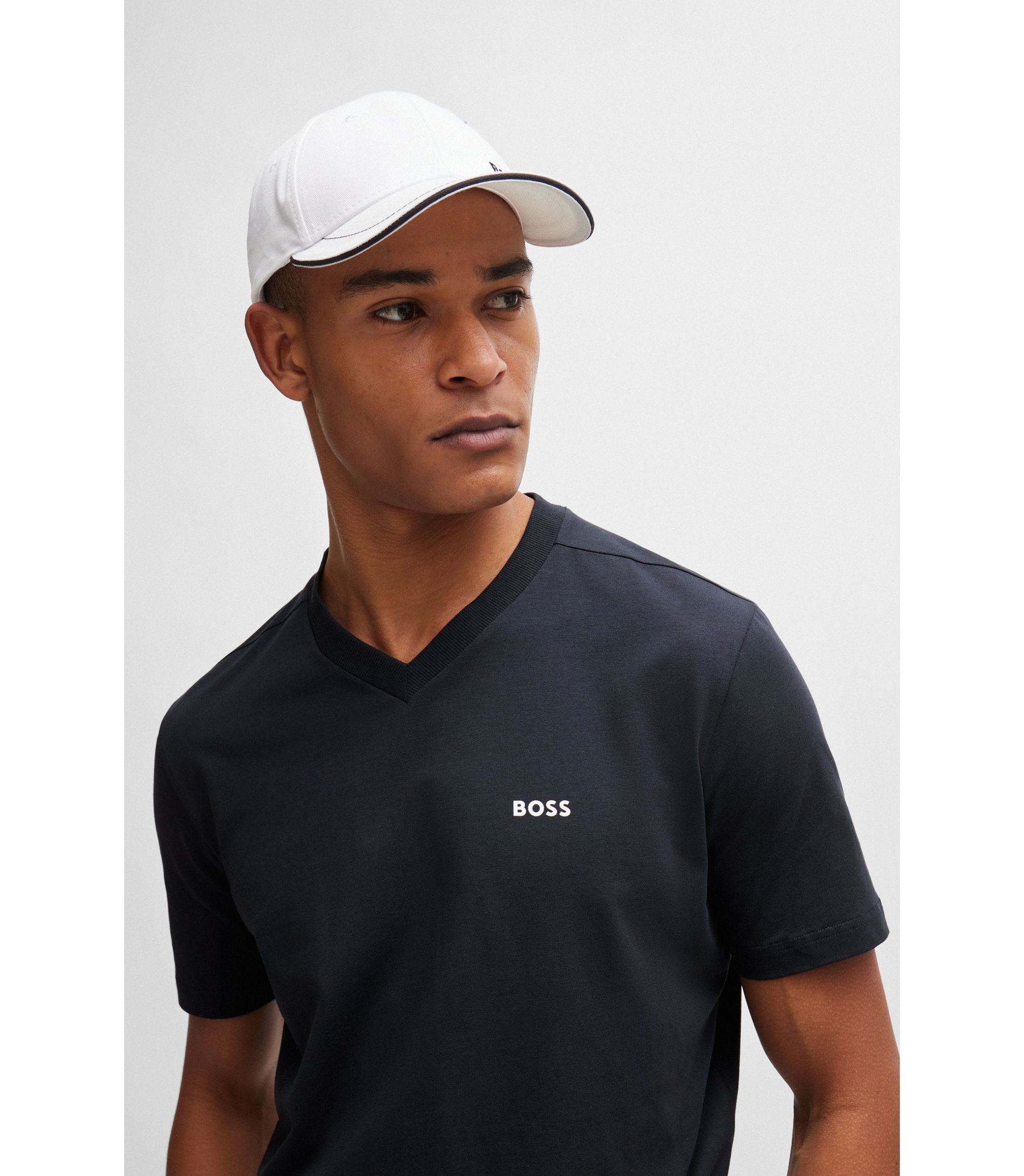 BOSS - Stretch-cotton regular-fit T-shirt with contrast logo