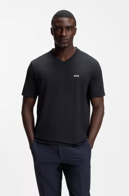 Stretch-cotton regular-fit T-shirt with contrast logo
