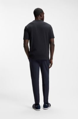 Camiseta regular fit de algod&oacute;n el&aacute;stico con logo en contraste, Azul oscuro