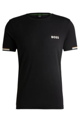Shop Hugo Boss Boss X Matteo Berrettini Waffle-fabric T-shirt With Signature-stripe Artwork In Black