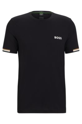 BOSS BOSS x Matteo Berrettini waffle fabric T shirt with signature stripe artwork Black