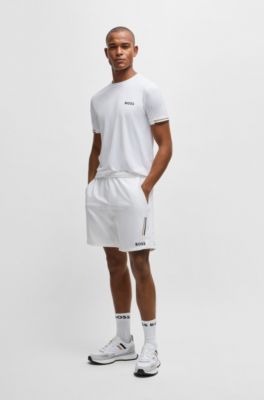 BOSS x Matteo Berrettini waffle-fabric T-shirt with signature-stripe artwork, White