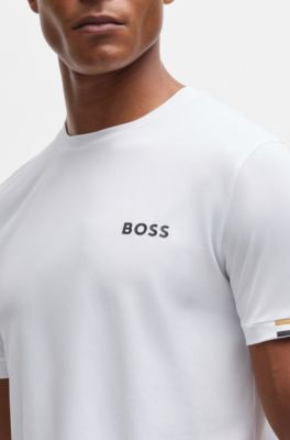 BOSS x Matteo Berrettini waffle-fabric T-shirt with signature-stripe artwork, White