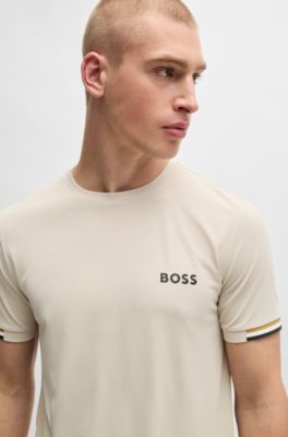 BOSS x Matteo Berrettini waffle-fabric T-shirt with signature-stripe artwork, Light Beige