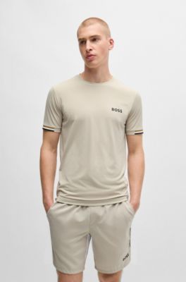 BOSS x Matteo Berrettini waffle-fabric T-shirt with signature-stripe artwork, Light Beige
