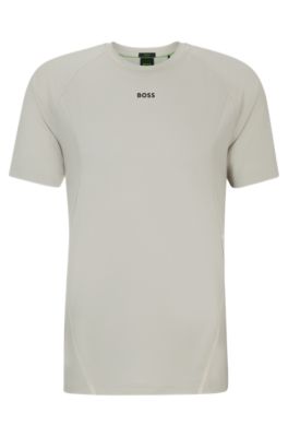 Shop Hugo Boss Super-stretch Slim-fit T-shirt With Decorative Reflective Artwork In Light Beige