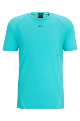 Hugo Boss Super-stretch Slim-fit T-shirt With Decorative Reflective Artwork In Light Green
