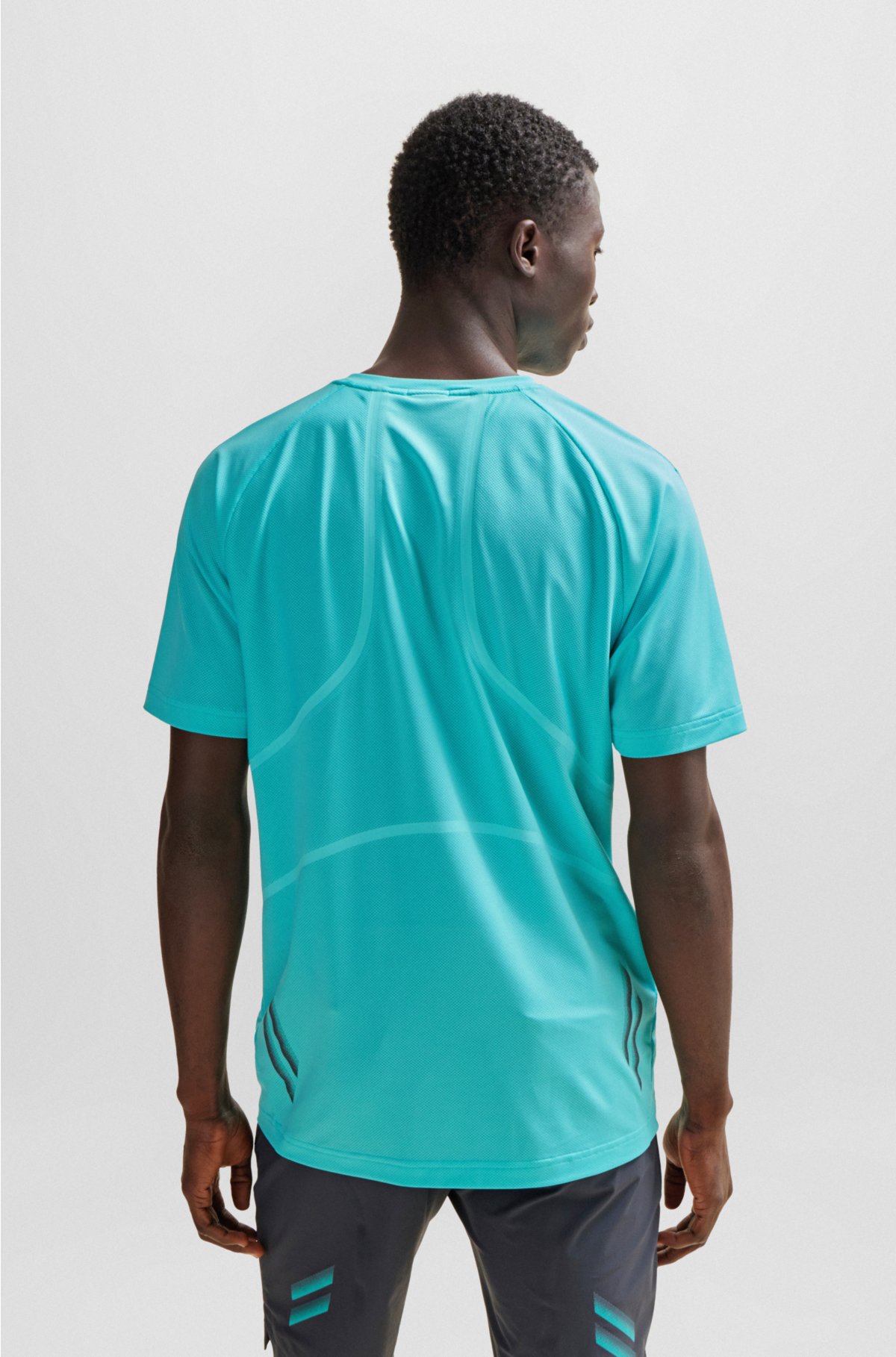 Super-stretch slim-fit T-shirt with decorative reflective artwork