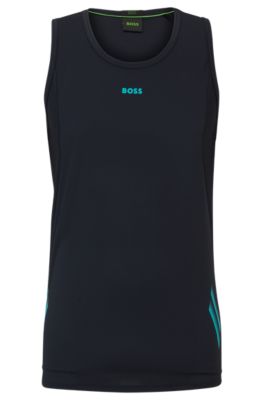 Hugo Boss Super-stretch Tank Top With Decorative Reflective Artwork In Dark Blue