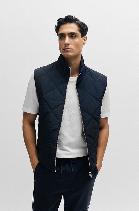 Regular-fit gilet with quilting and inside zip pockets, Dark Blue