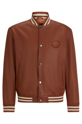 Hugo Boss Porsche X Boss Leather Jacket With Special Branding In Brown