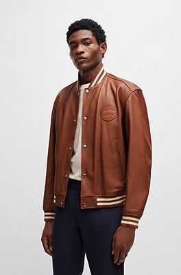 Hugo boss brown shop leather jacket mens