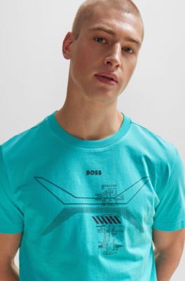 BOSS Cottonjersey Tshirt with crew neck and seasonal artwork