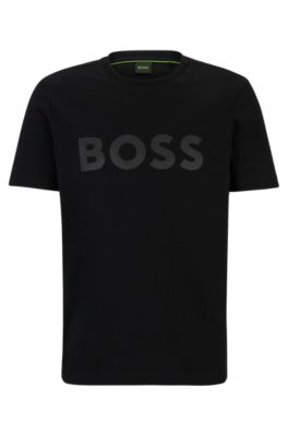 Shop Hugo Boss Cotton-jersey T-shirt With Decorative Reflective Hologram Logo In Black