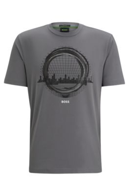 Shop Hugo Boss Stretch-cotton Regular-fit T-shirt With Seasonal Artwork In Grey