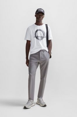 Camiseta regular fit de algod&oacute;n el&aacute;stico con ilustraci&oacute;n de temporada, Blanco