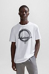 Stretch-cotton regular-fit T-shirt with seasonal artwork, White