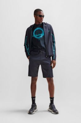 Stretch-cotton regular-fit T-shirt with seasonal artwork, Dark Blue