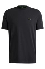 Stretch-cotton regular-fit T-shirt with contrast logo, Dark Grey