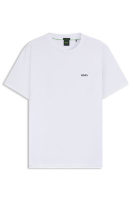 T-shirt en coton stretch avec d&eacute;tail logot&eacute;, Blanc