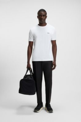 T-shirt en coton stretch avec d&eacute;tail logot&eacute;, Blanc