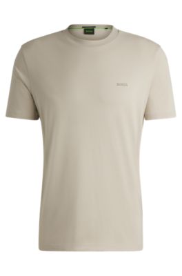 Hugo Boss Stretch-cotton Regular-fit T-shirt With Contrast Logo In Neutral