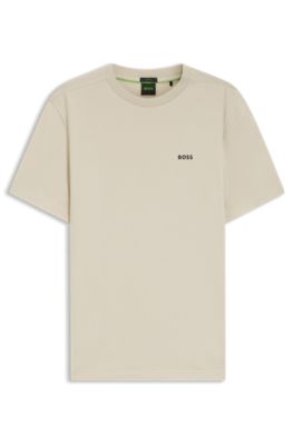 Stretch-cotton T-shirt with logo detail, Light Beige