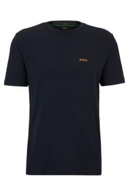 Shop Hugo Boss Stretch-cotton Regular-fit T-shirt With Contrast Logo In Dark Blue