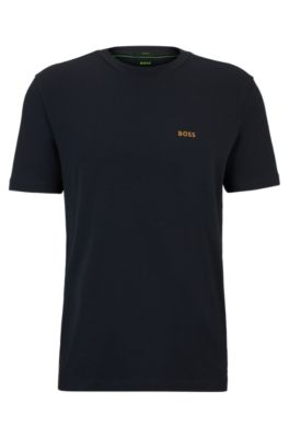 Hugo Boss Stretch-cotton Regular-fit T-shirt With Contrast Logo In Dark Blue