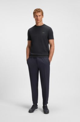 Stretch-cotton T-shirt with logo detail, Dark Blue