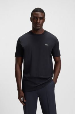 Stretch-cotton T-shirt with logo detail, Dark Blue